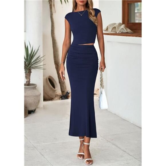 2 Piece Sets for Women Navy Blue - Picture 3 of 6